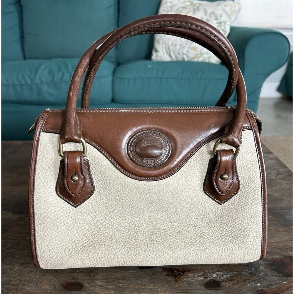 Dooney & Bourke Rare Vintage AWL Satchel Handbag in Bone &‎ Burnt Cedar